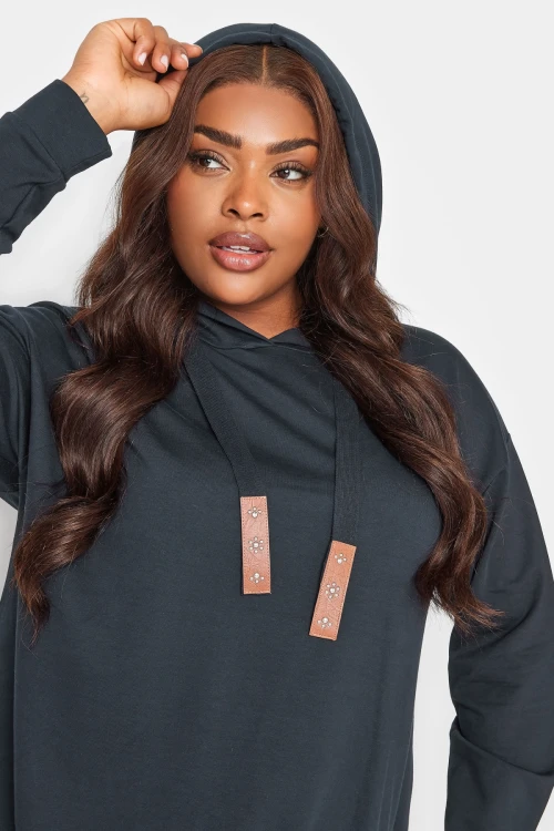 Büyük Beden Arkası Uzun Kapüşonlu Bağcıklı Uzun Kollu Sweatshirt 302574