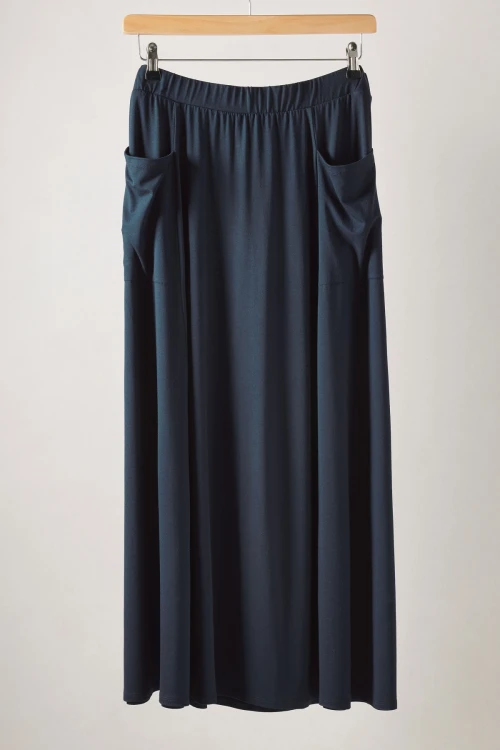 Büyük Beden Beli Lastikli Cep Detaylı Uzun Kesim Etek 615392