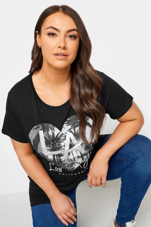 Büyük Beden Bisiklet Yaka Kısa Kollu Baskılı T-shirt 302268