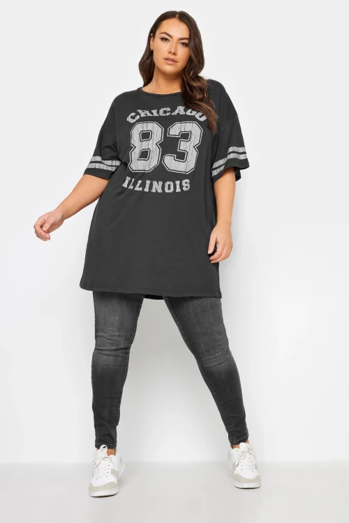 Büyük Beden Bisiklet Yaka Kısa Kollu Baskılı Yıkamalı T-shirt 302842