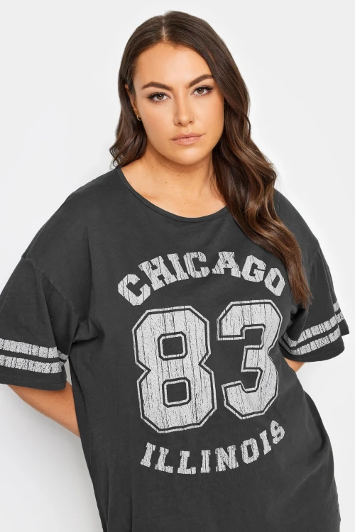 Büyük Beden Bisiklet Yaka Kısa Kollu Baskılı Yıkamalı T-shirt 302842