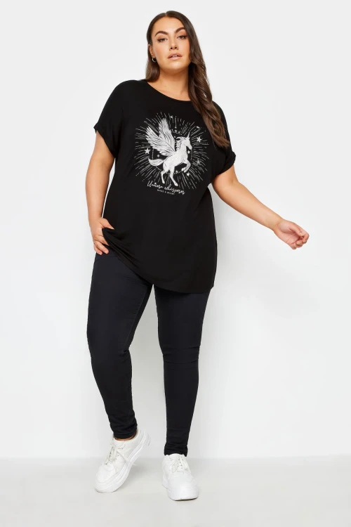 Büyük Beden Bisiklet Yaka Kısa Kollu Metalik Baskılı T-shirt 302848
