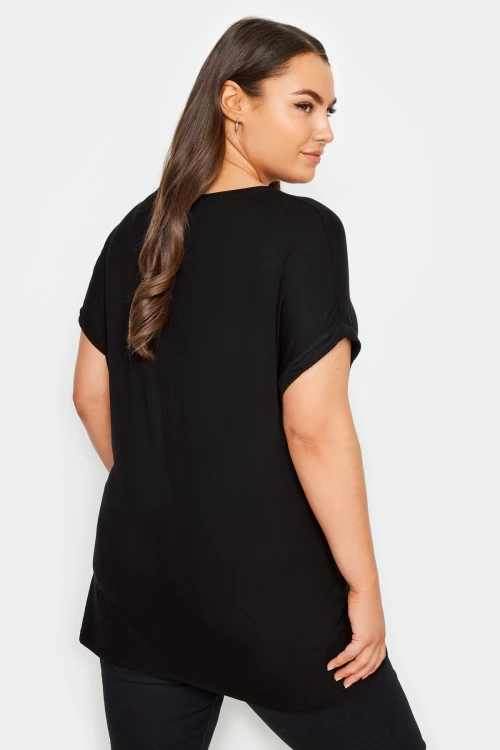 Büyük Beden Bisiklet Yaka Kısa Kollu Metalik Baskılı T-shirt 302848