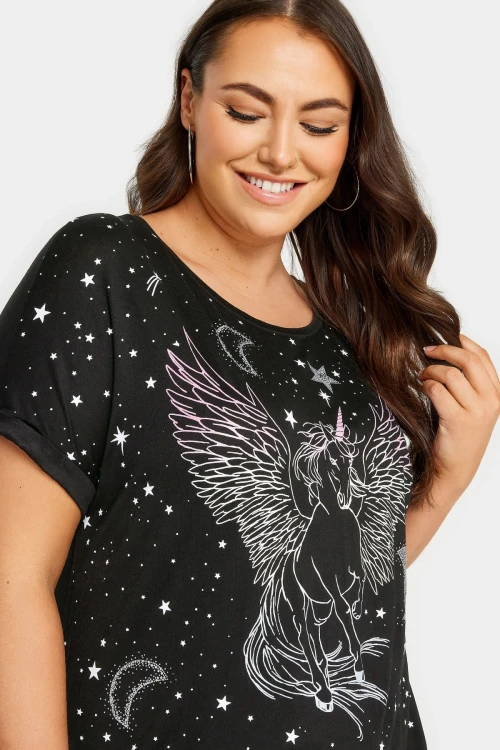 Büyük Beden Bisiklet Yaka Kısa Kollu Metalik Baskılı T-shirt 302893