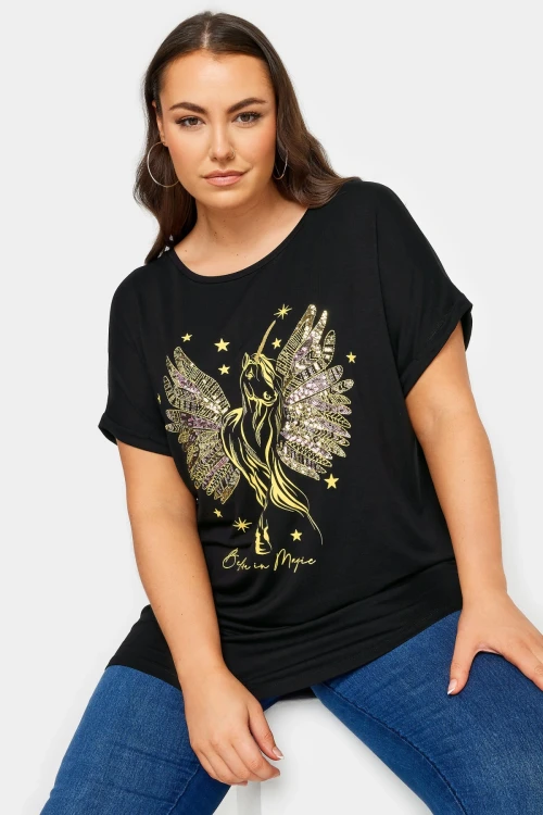 Büyük Beden Bisiklet Yaka Kısa Kollu Metalik Baskılı T-shirt 302894