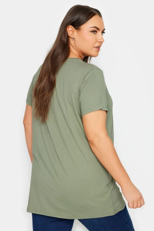 Büyük Beden Bisiklet Yaka Kısa Kollu Parıltılı Baskılı T-shirt 302271