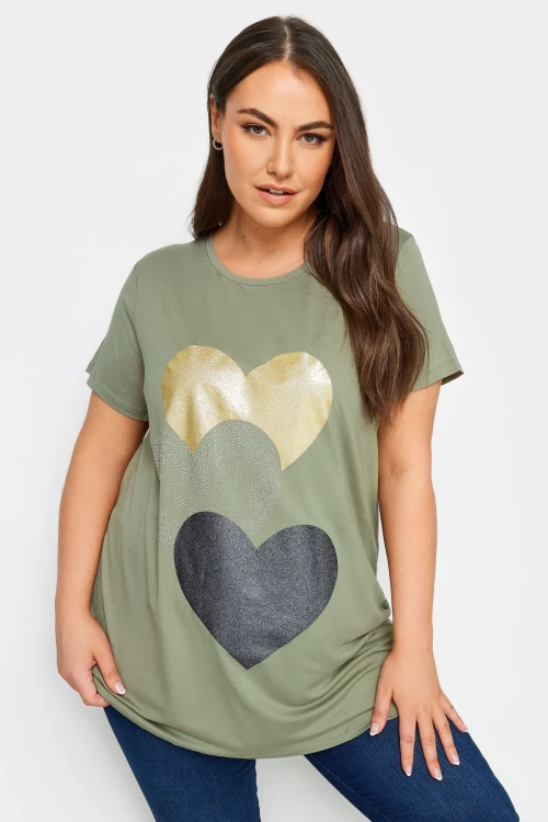 Büyük Beden Bisiklet Yaka Kısa Kollu Parıltılı Baskılı T-shirt 302271
