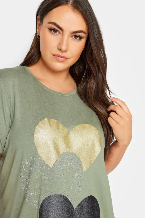 Büyük Beden Bisiklet Yaka Kısa Kollu Parıltılı Baskılı T-shirt 302271