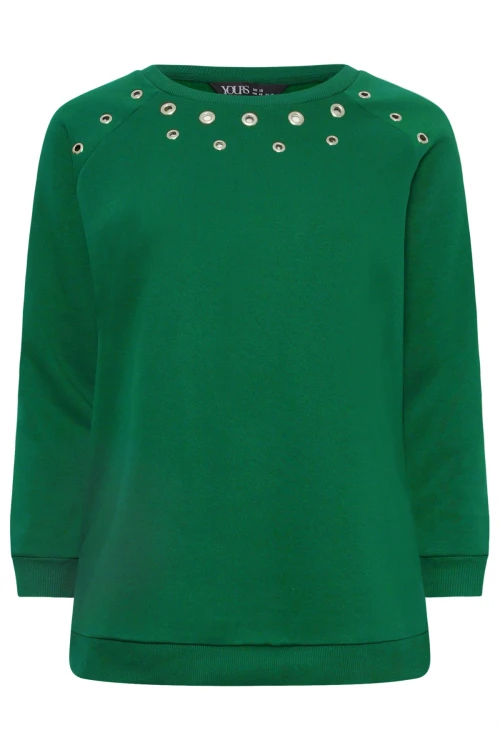 Büyük Beden Bisiklet Yaka Kuşgözü Detaylı Uzun Kollu Sweatshirt 302832
