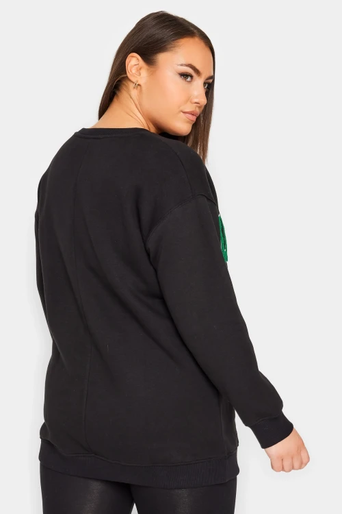 Büyük Beden Bisiklet Yaka Uzun Kollu Baskılı Sweatshirt 302685