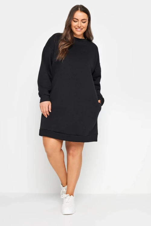 Büyük Beden Bisiklet Yaka Uzun Kollu Kısa Sweat Elbise 126443