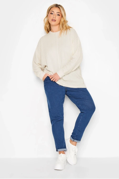 Büyük Beden Bisiklet Yaka Uzun Yarasa Kol İnce Bluz 301718