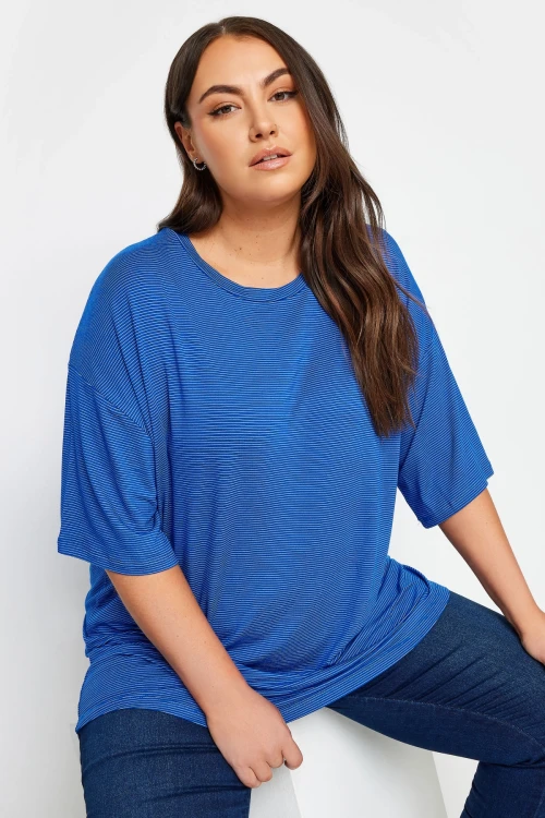 Büyük Beden Bisiklet Yaka Yarım Kollu Uzun Kesim T-shirt 302547