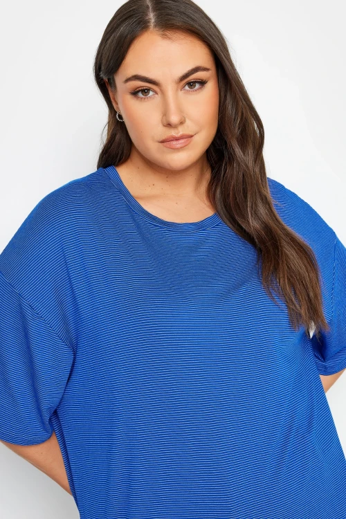 Büyük Beden Bisiklet Yaka Yarım Kollu Uzun Kesim T-shirt 302547