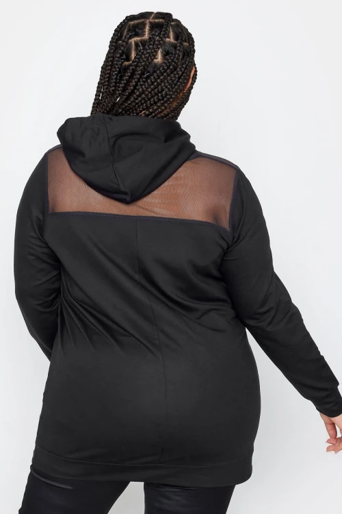 Büyük Beden Kapüşonlu Tül Detaylı Uzun Kollu Sweatshirt 302672