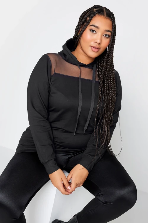 Büyük Beden Kapüşonlu Tül Detaylı Uzun Kollu Sweatshirt 302672