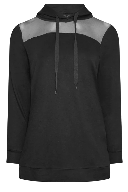 Büyük Beden Kapüşonlu Tül Detaylı Uzun Kollu Sweatshirt 302672