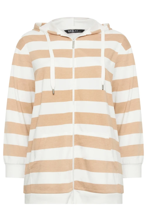 Büyük Beden Kapüşonlu Fermuarlı Çizgili Uzun Kollu Sweatshirt 302937