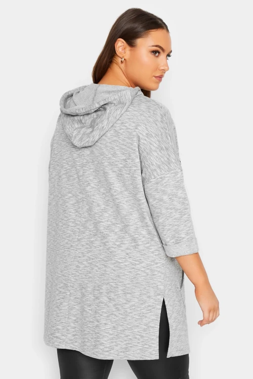 Büyük Beden Kapüşonlu Yırtmaç Detaylı Önü Cepli Payet İşlemeli Uzun Kollu Sweatshirt 301644