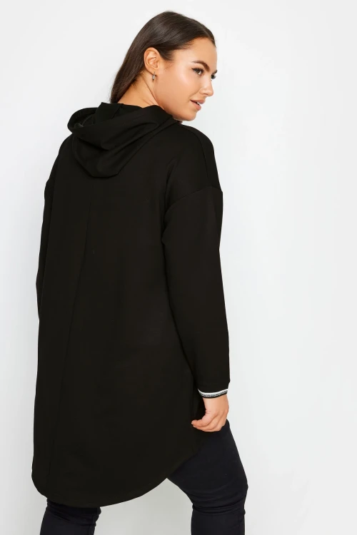 Büyük Beden Uzun Kollu Arkası Uzun Baskılı Kapüşonlu Sweatshirt 302846