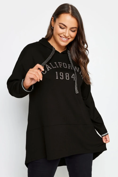 Büyük Beden Uzun Kollu Arkası Uzun Baskılı Kapüşonlu Sweatshirt 302846