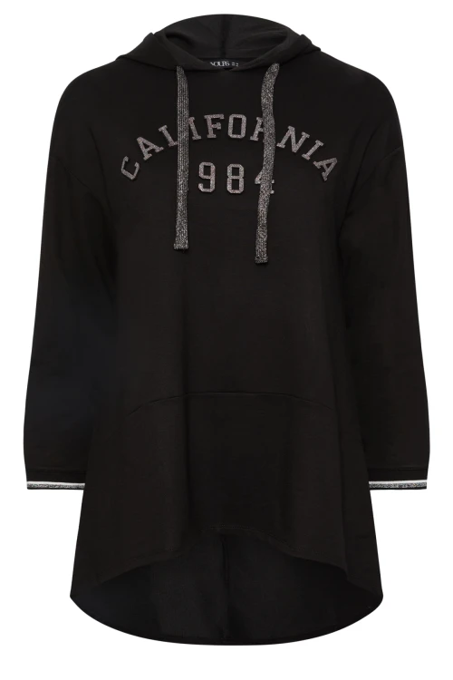 Büyük Beden Uzun Kollu Arkası Uzun Baskılı Kapüşonlu Sweatshirt 302846