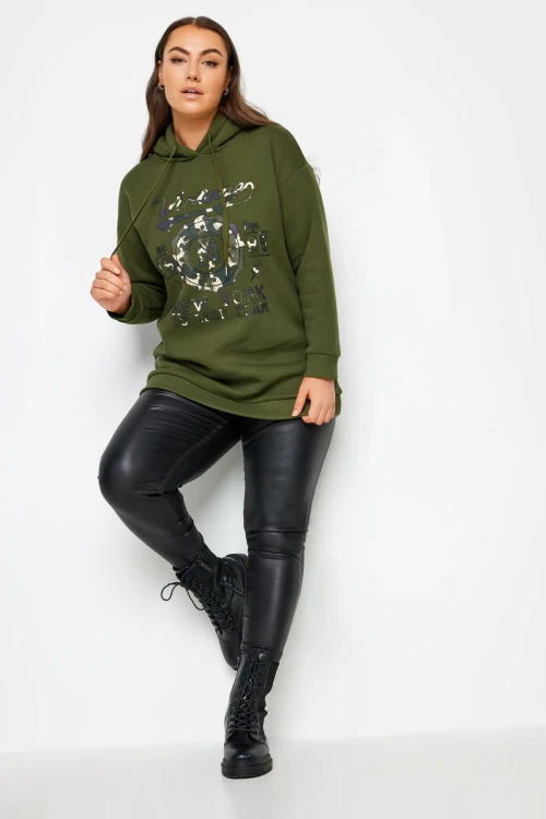 Büyük Beden Uzun Kollu Kapüşonlu Önü Yazı Baskılı Sweatshirt 302834