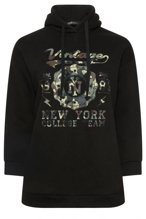 Büyük Beden Uzun Kollu Kapüşonlu Önü Yazı Baskılı Sweatshirt 302835