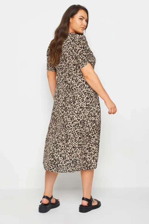 Büyük Beden V Yaka Leopar Desenli Midi Boy Elbise 137849