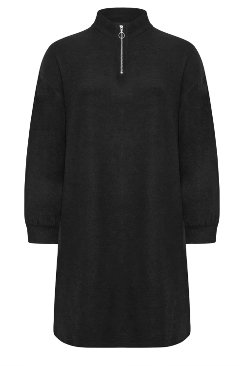 Büyük Beden Yakası Fermuarlı Uzun Kollu Midi Boy Elbise 321600