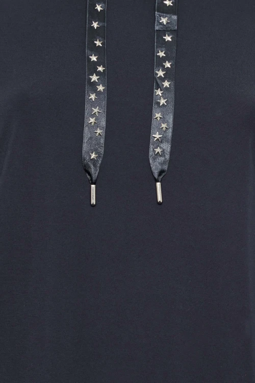 Büyük Beden Yıldız İşlemeli İpli Yaka Uzun Kesim Sweatshirt 301639