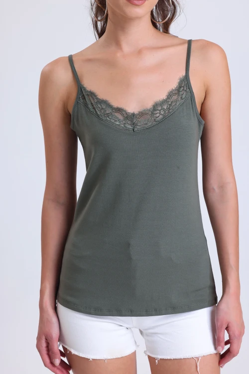 İnce Ayarlanabilir İp Askılı Yakası Dantel Detaylı Sıfır Kol Atlet IHR-23Y-U29