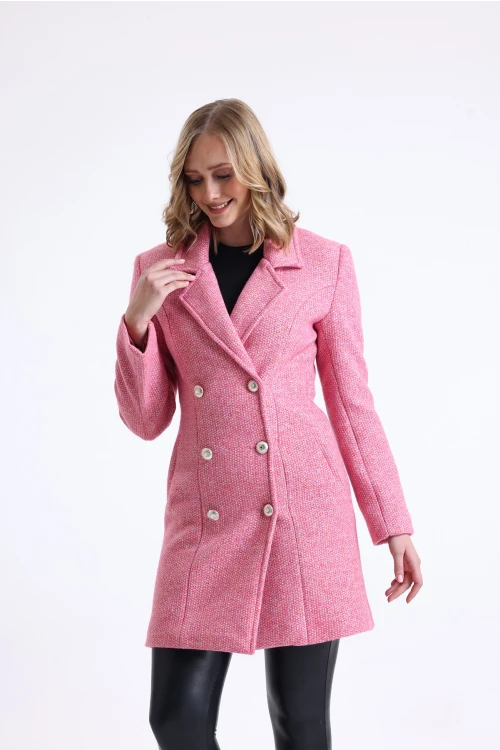 Uzun Kesim Düğme Kapamalı Cepli İçi Astarlı Kruvaze Kaban SU-39