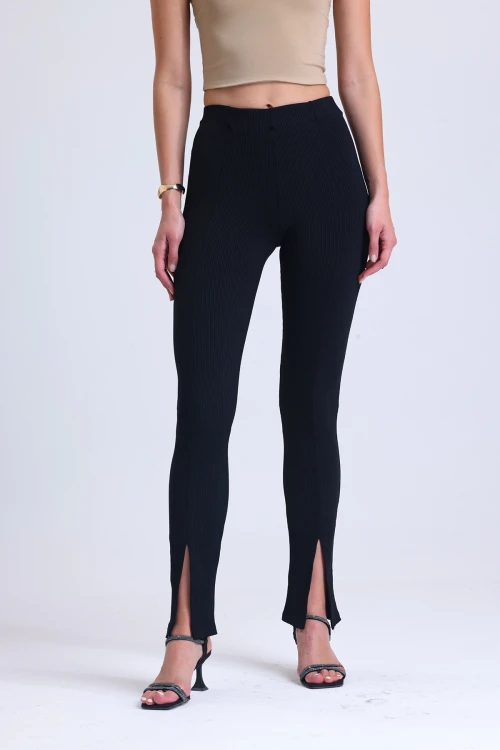 Paçası Yırtmaç Detaylı Beli Lastikli Cepsiz Tayt Pantolon 66464380