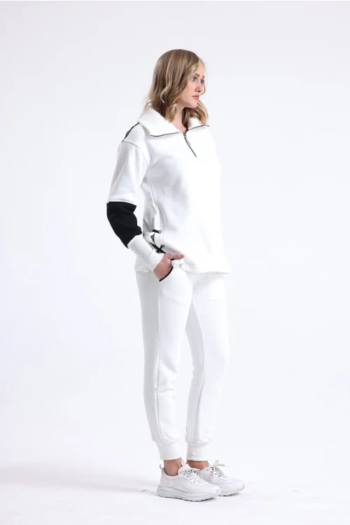 Polo Yaka Fermuar Detaylı Uzun Kollu Paçası Lastikli Eşofman Takımı IZ505