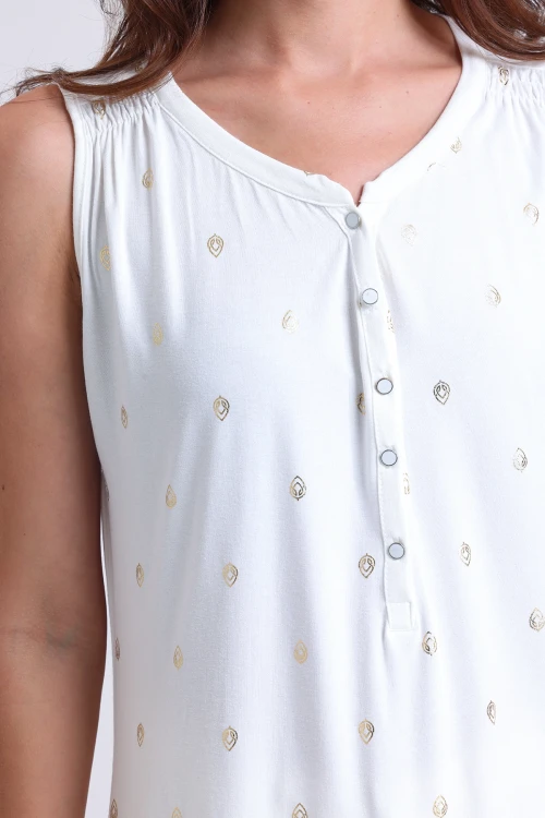 Sıfır Kol Desenli V Yaka Önü Düğmeli Uzun Kesim Bluz MS35048