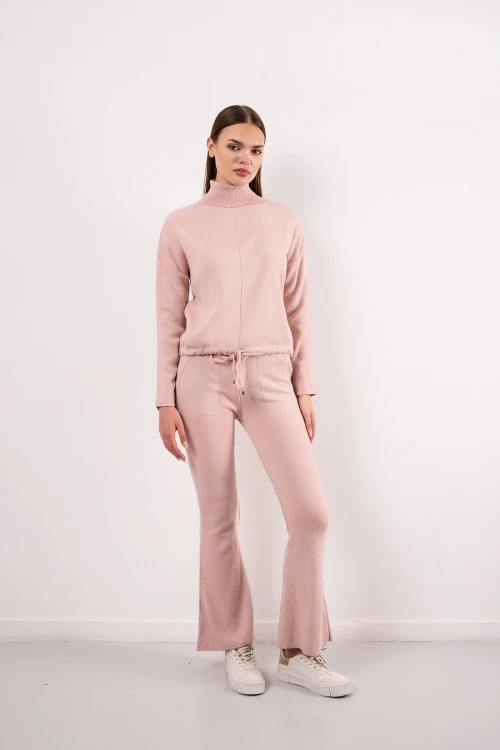 Balıkçı Yaka Uzun Kollu Önü Bağlama Detaylı Triko Kazak