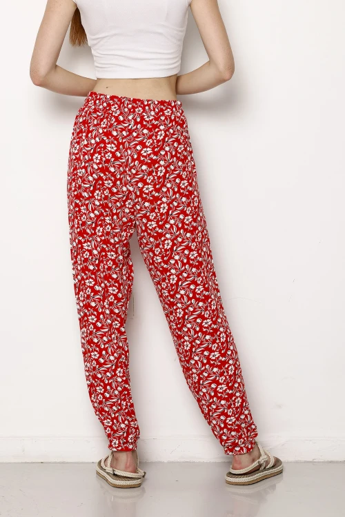Beli Ve Paçası Lastikli Dar Paça Cepsiz Desenli Pantolon 1085