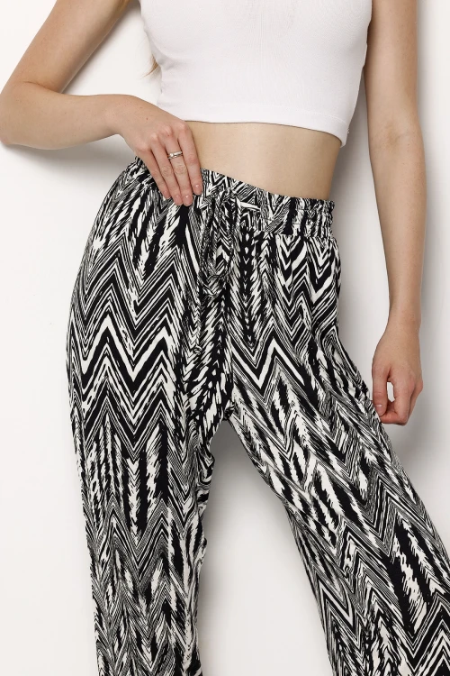 Beli Ve Paçası Lastikli Dar Paça Cepsiz Desenli Pantolon 1086