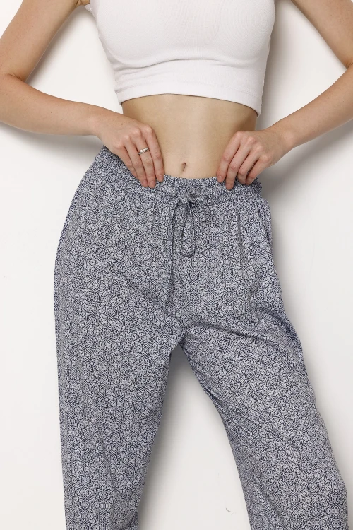 Beli Ve Paçası Lastikli Dar Paça Cepsiz Desenli Pantolon 1079