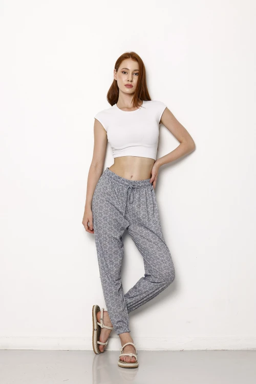 Beli Ve Paçası Lastikli Dar Paça Cepsiz Desenli Pantolon 1079