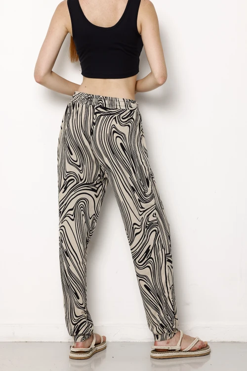 Beli Ve Paçası Lastikli Dar Paça Cepsiz Desenli Pantolon