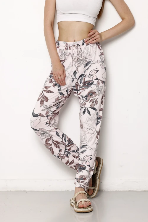 Beli Ve Paçası Lastikli Dar Paça Cepsiz Desenli Pantolon