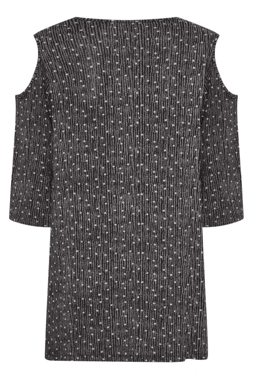 Büyük Beden Açık Omuz Detaylı Puantiyeli Yarım Kollu Bluz 300404