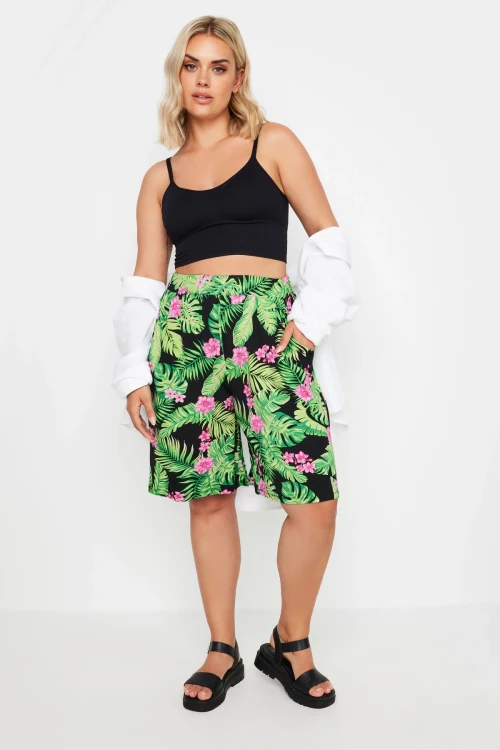 Büyük Beden Beli Lastikli Desenli Bol Kesim Likralı Şort 145102