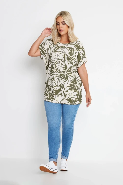 Büyük Beden Bisiklet Yaka Kısa Kollu Desenli Bluz 321994