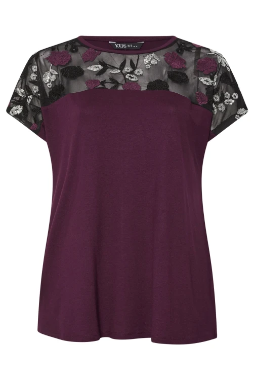 Büyük Beden Bisiklet Yaka Kısa Kollu Payet Detaylı Bluz 322209