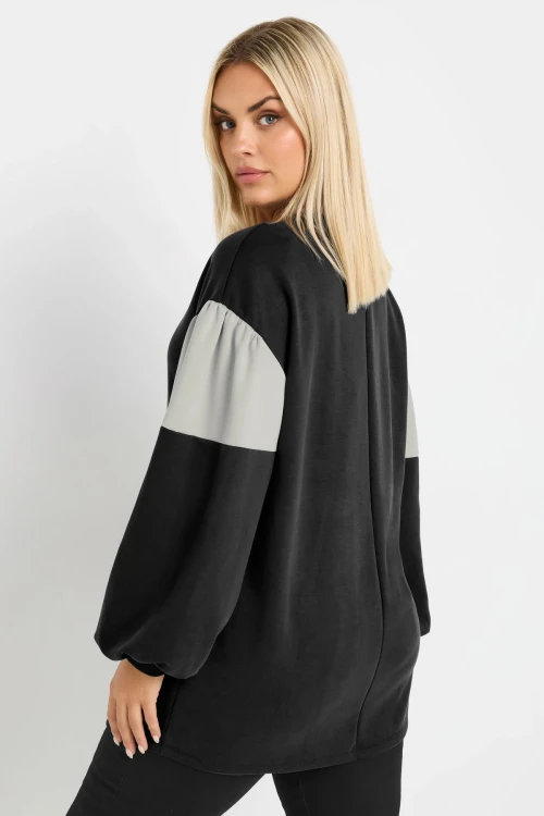 Büyük Beden Bisiklet Yaka Kolları Şeritli İnce Sweatshirt 303688