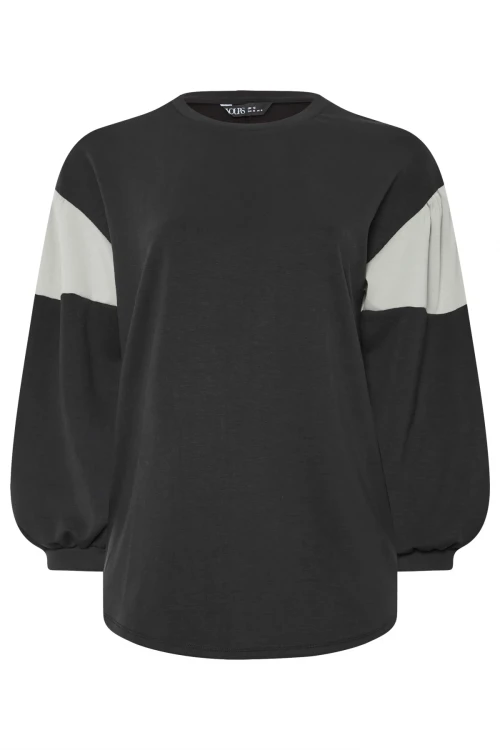 Büyük Beden Bisiklet Yaka Kolları Şeritli İnce Sweatshirt 303688