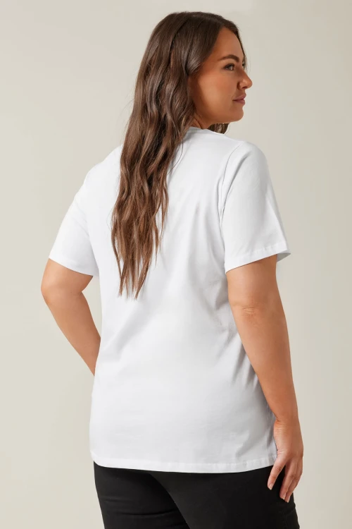 Büyük Beden Bisiklet Yaka Payet Süslemeli Kısa Kollu T-shirt 615558